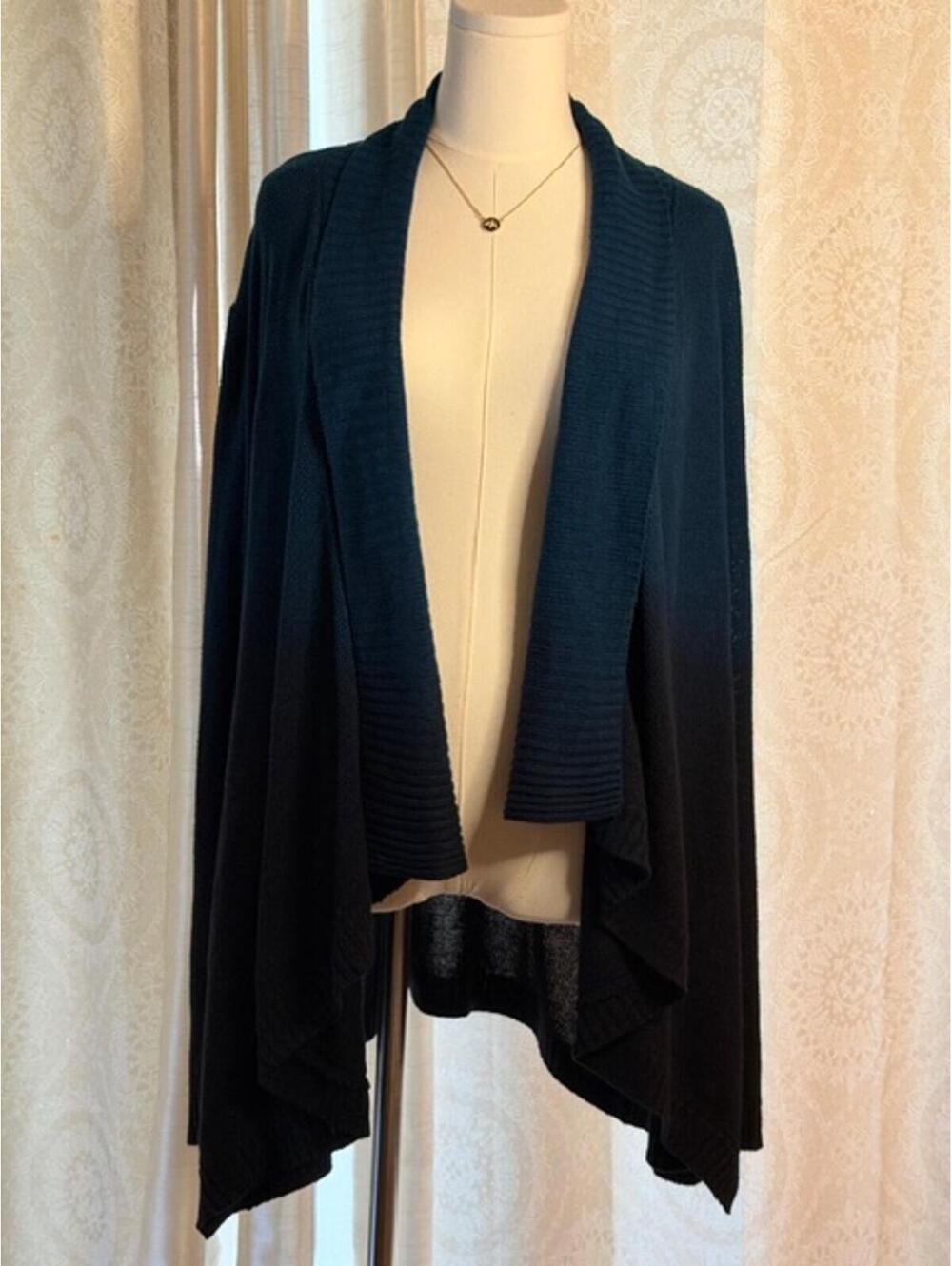 Black to Blue Ombre Ribbed Open Cardigan
